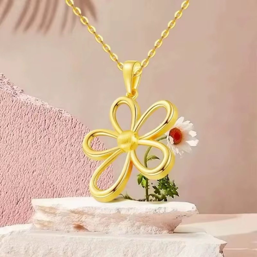 🌟Luxurious Fashion AU750 Pure Real 18K Gold Charm Flower Pendant Necklace